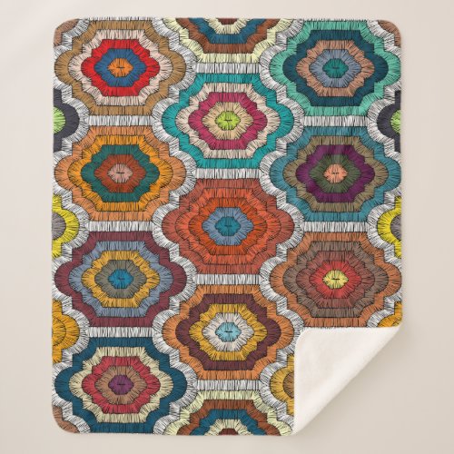 Bohemian Embroidery Geometric Patchwork Sherpa Blanket