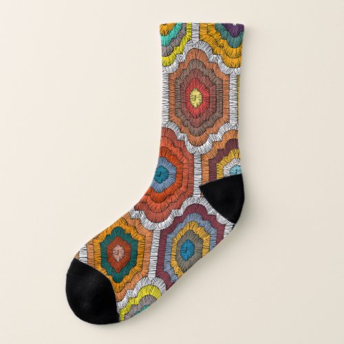 Bohemian Embroidery Geometric Patchwork Socks