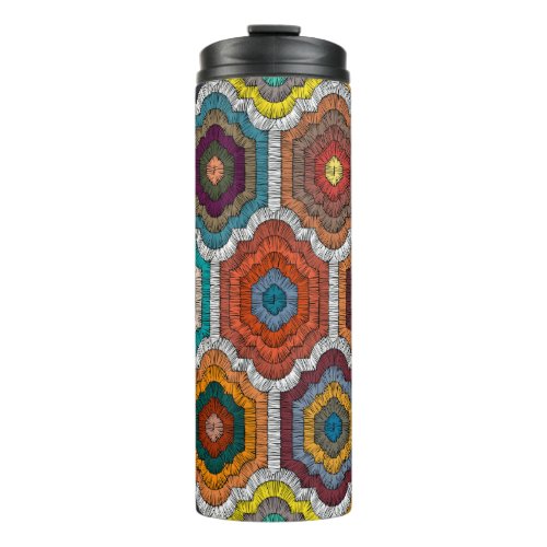 Bohemian Embroidery Geometric Patchwork Thermal Tumbler