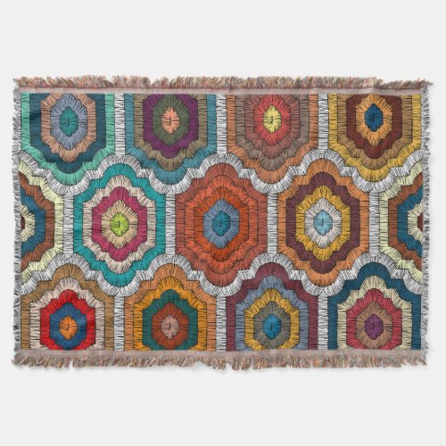 Bohemian Embroidery Geometric Patchwork Throw Blanket