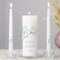 Bohemian Emerald Green Floral Unity Candle Set