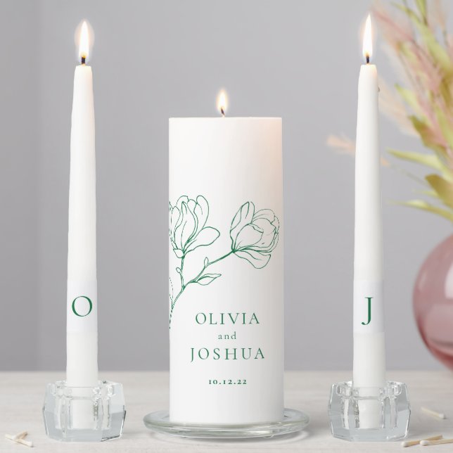 Bohemian Emerald Green Floral Unity Candle Set (In Situ)