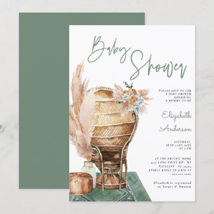 Bohemian Eucalyptus Green Pampas Boho Baby Shower  Invitation