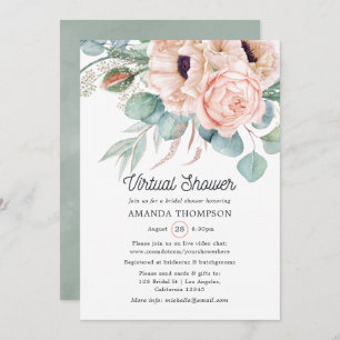 Bohemian Eucalyptus Pink Poppy Virtual Shower Invitation