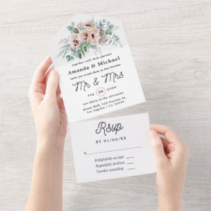 Bohemian Eucalyptus Pink Poppy Wedding All In One Invitation