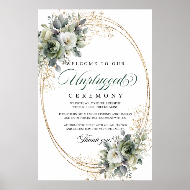 Bohemian Eucalyptus Unplugged Wedding Sign Gold (Front)