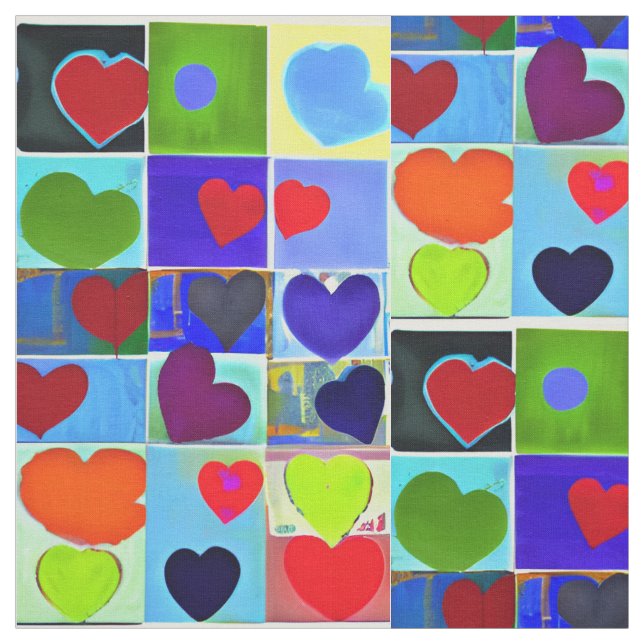Bohemian Fabric Modern Boho Hearts Green Red Blue  (Swatch)