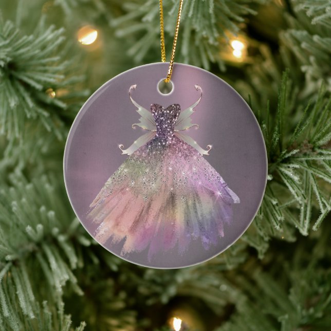 Bohemian Fairy Ball Gown | Muted Ombre Wine Sheen Ceramic Ornament (Tree)