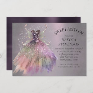 Bohemian Fairy Ball Gown Muted Ombre Wine Sheen Invitation