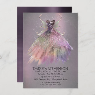 Bohemian Fairy Ball Gown Muted Ombre Wine Sheen Invitation