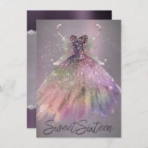 Bohemian Fairy Ball Gown Muted Ombre Wine Sheen Invitation