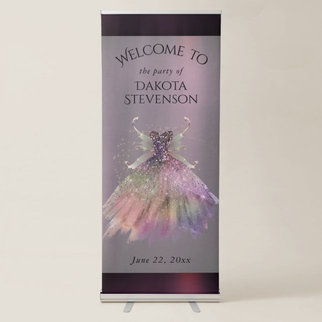Bohemian Fairy Ball Gown | Muted Ombre Wine Sheen Retractable Banner (Front)