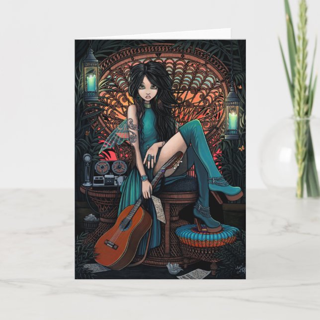 Bohemian Fairy Song Writer Peacock Chair Aria Card (Front)