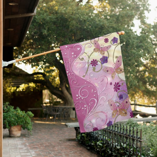 Bohemian Fairy Tale Folk Art Jeweled House Flag (In SItu)