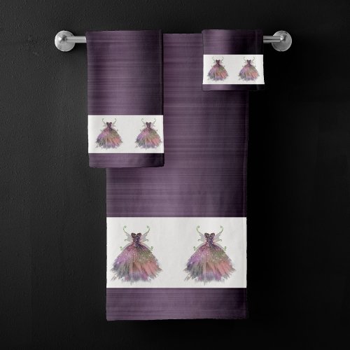 Bohemian Fairy Wing Gown  Glam Dusty Plum Purple Bath Towel Set