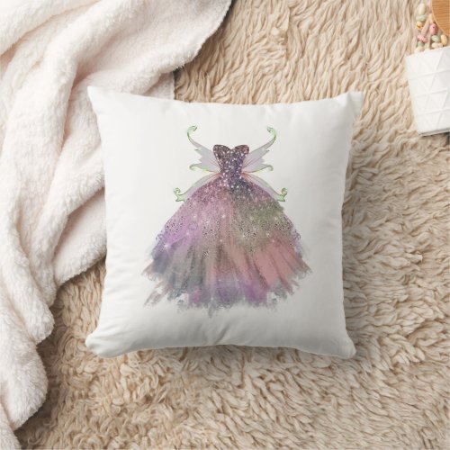 Bohemian Fairy Wing Gown  Glam Dusty Plum Purple Throw Pillow