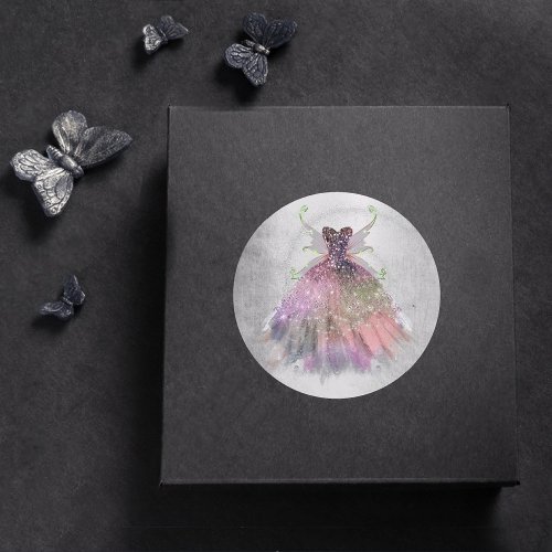 Bohemian Fairy Wing Gown  Glam Dusty Purple Sheen Classic Round Sticker
