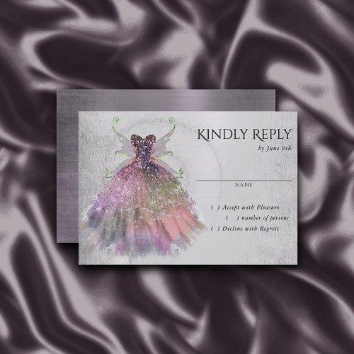 Bohemian Fairy Wing Gown  Glam Dusty Purple Sheen RSVP Card