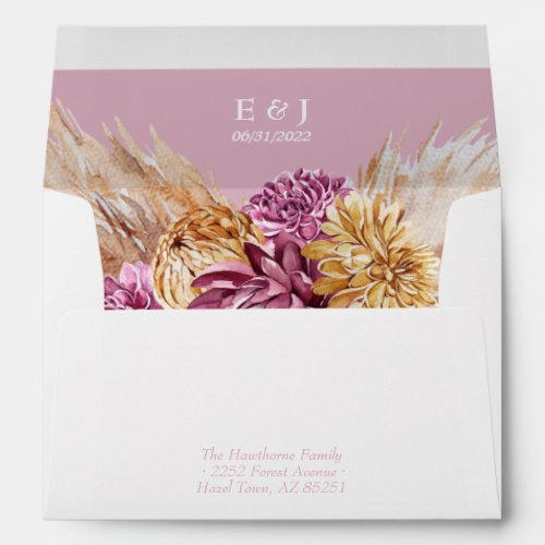 Bohemian Fall Burgundy Floral Wedding Envelope