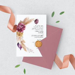 Bohemian Fall Burgundy Floral Wedding Invitation