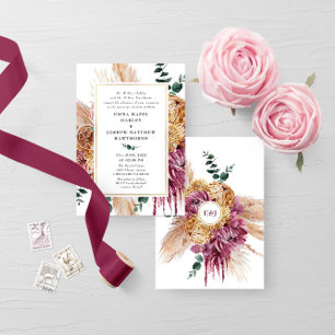 Bohemian Fall Burgundy Floral Wedding Invitation
