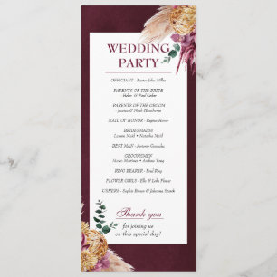 Bohemian Fall Burgundy Floral Wedding Program