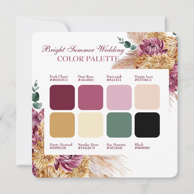 Bohemian Fall Burgundy Wedding Color Palette Card (Front)