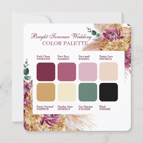 Bohemian Fall Burgundy Wedding Color Palette Card