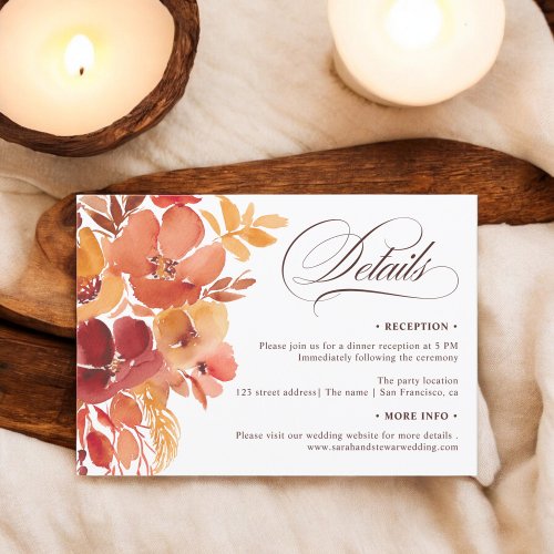 Bohemian Fall Floral chic script details wedding Invitation