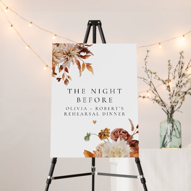 Bohemian Fall Floral Rehearsal Dinner Welcome Foam Board (In Situ (Stand))