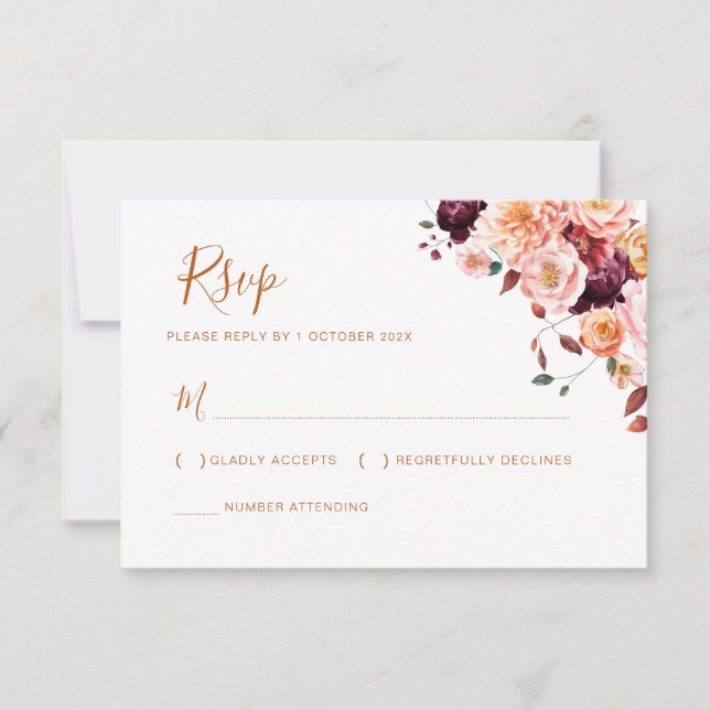 bohemian fall floral wedding rsvp card (Front)