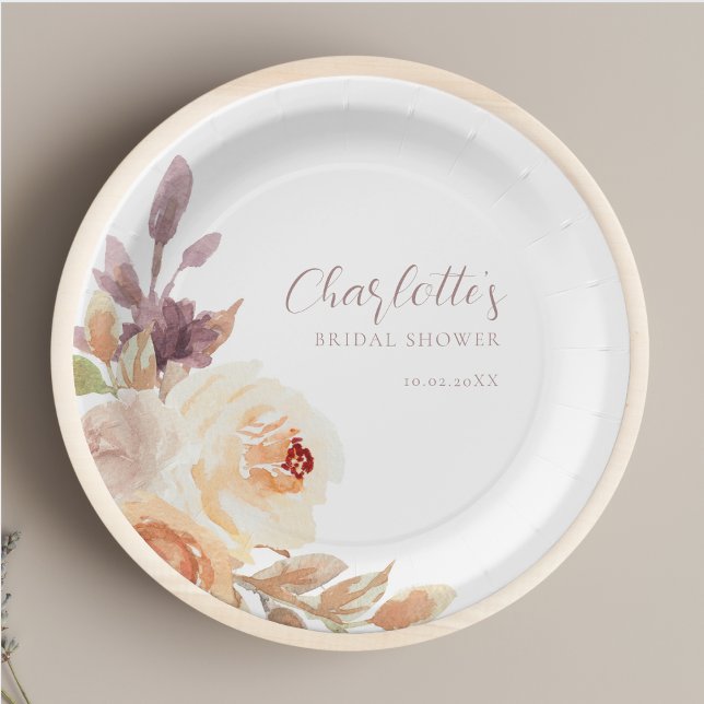 Bohemian Fall Foliage Roses Bridal Shower Paper Plates (Creator Uploaded)