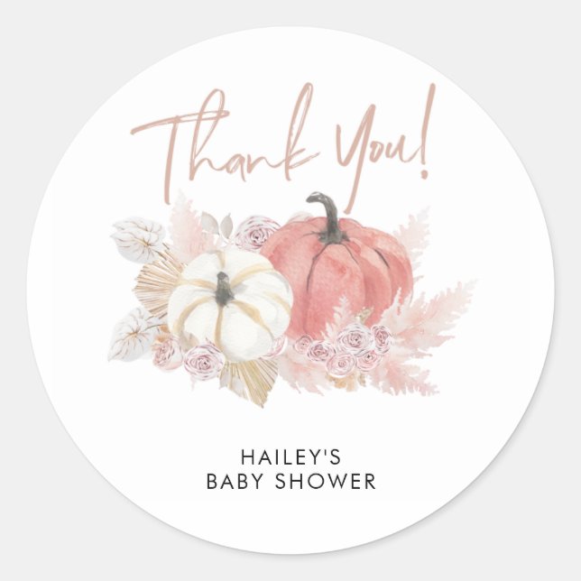 Bohemian Fall in Love Pumpkin Thank You Sticker (Front)