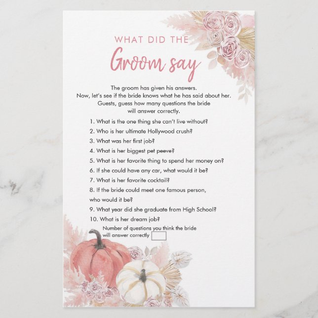 Bohemian Fall in Love Pumpkin What Groom Say Card (Front)