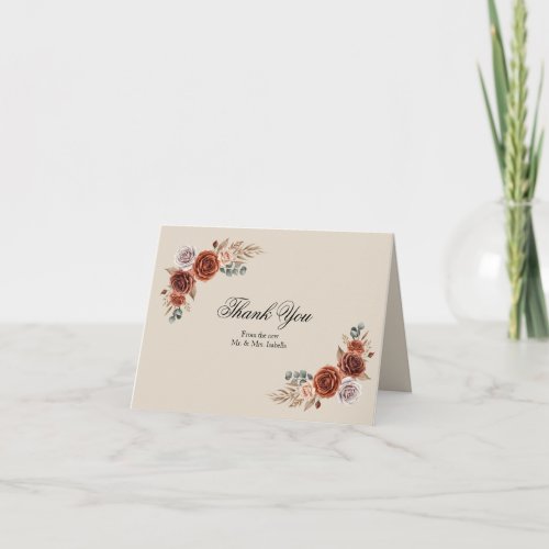 Bohemian Fall Pampas Grass Floral Wedding  Letterpress Thank You Card