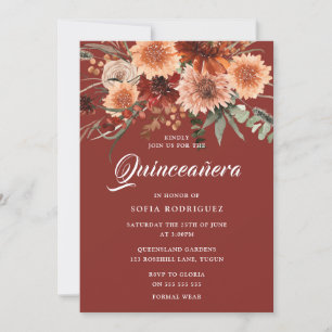 Bohemian Fall Summer Floral Terracotta Quinceanera Invitation