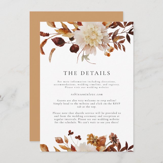 Bohemian Fall Watercolor Floral Details Card (Front/Back)