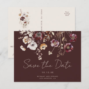 Bohemian Fall Wildflower Wedding Save the Date Postcard