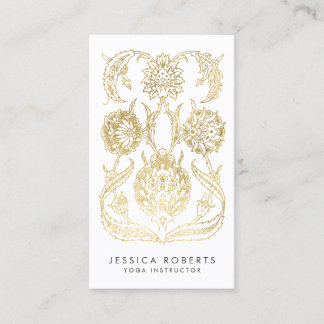 Bohemian Faux Gold Foil Modern Trendy Floral Business Card