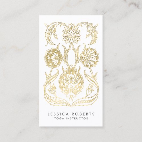 Bohemian Faux Gold Foil Modern Trendy Floral Business Card