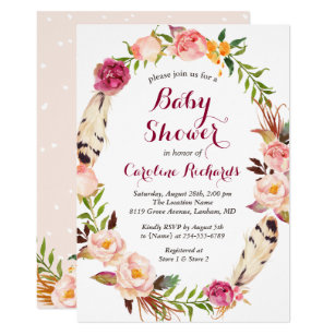 Bohemian Baby Shower Invitations Zazzle Bohemian Feather Boho Fl Wreath Baby Shower Invitation