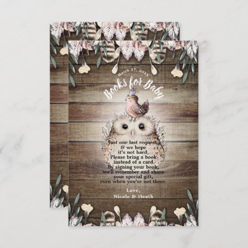 Bohemian Feather Friends Owl  Bird Book Request Invitation