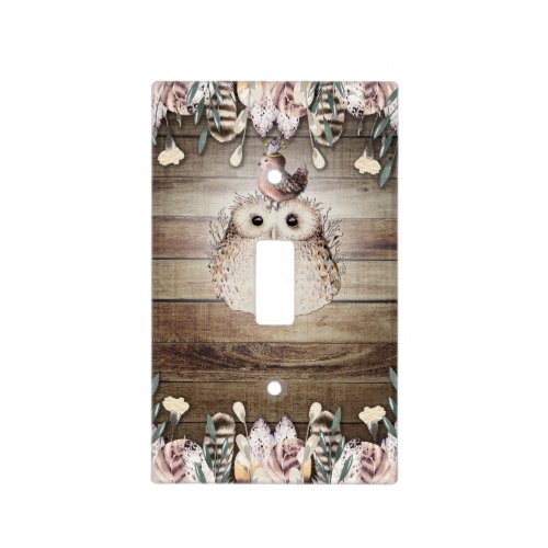 Bohemian Feather Friends Owl  Bird Sweet Nursery  Light Switch Cover