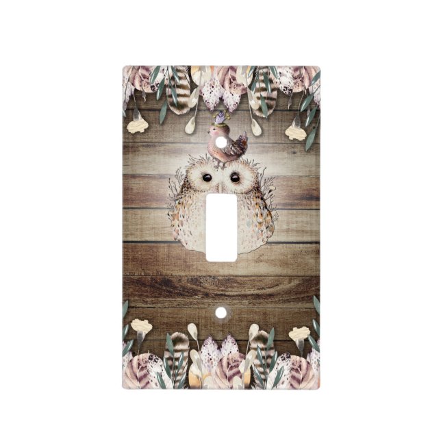 Bohemian Feather Friends Owl & Bird Sweet Nursery  Light Switch Cover (Front)