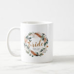 Bohemian Feather Greenery Boho Bride Mug<br><div class="desc">This ceramic mug features a watercolor greenery and feather bohemian wreath with a fun script font. Easily edit the word 'bride' and edit the names and date to match your event. This mug makes the perfect gift for the bride to be on her special day or as a bridal shower...</div>