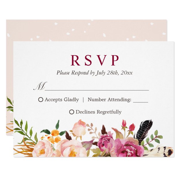 Bohemian Feather Rustic Floral Boho RSVP Card