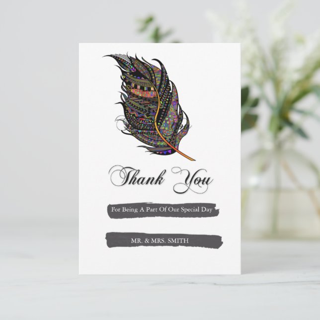 Bohemian Feather Thank You Card (Standing Front)