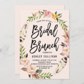 Bohemian Feathers and Floral Wreath Bridal Brunch Invitation (Front/Back)