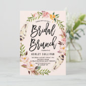 Bohemian Feathers and Floral Wreath Bridal Brunch Invitation (Standing Front)