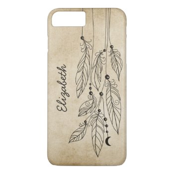 Bohemian Feathers Drawing Vintage Background Iphone 8 Plus/7 Plus Case by DesignByLang at Zazzle